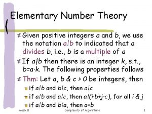 Elementary Number Theory Given positive integers a and
