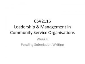 CSV 2115 Leadership Management in Community Service Organisations