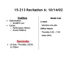 15 213 Recitation 6 101402 Outline Optimization Amdahls