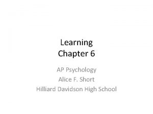 Learning Chapter 6 AP Psychology Alice F Short
