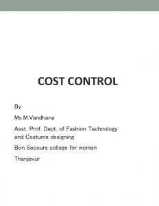 COST CONTROL By Ms M Vandhana Asst Prof