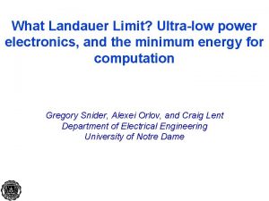 What Landauer Limit Ultralow power electronics and the