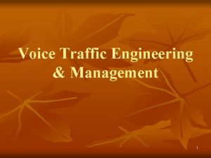 Voice Traffic Engineering Management 1 PSTN and PBX