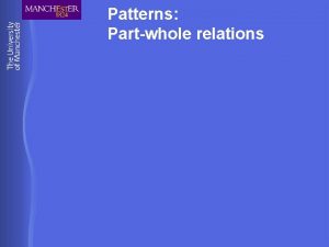 Patterns Partwhole relations Part Whole relations OWL has