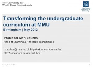 Transforming the undergraduate curriculum at MMU Birmingham May