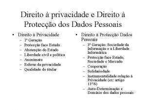 Direito privacidade e Direito Proteco dos Dados Pessoais