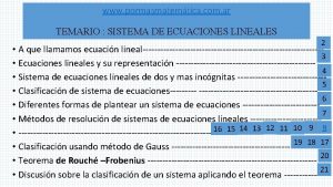 www pormasmatemtica com ar TEMARIO SISTEMA DE ECUACIONES