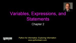 Variables Expressions and Statements Chapter 2 Python for