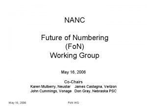 NANC Future of Numbering Fo N Working Group