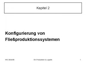 Kapitel 2 Konfigurierung von Flieproduktionssystemen WS 200405 EK