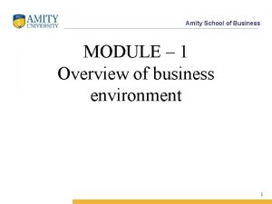 Amity School of Business MODULE 1 Overview of