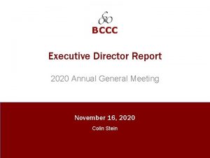 Executive Director Report 2020 Annual General Meeting November