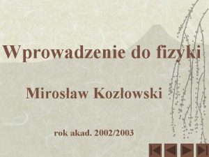 Wprowadzenie do fizyki Mirosaw Kozowski rok akad 20022003