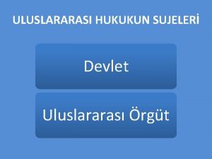 ULUSLARARASI HUKUKUN SUJELER Devlet Uluslararas rgt DEVLETN UNSURLARI