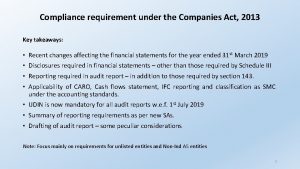 Compliance requirement under the Companies Act 2013 Key
