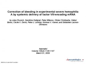 Correction of bleeding in experimental severe hemophilia A
