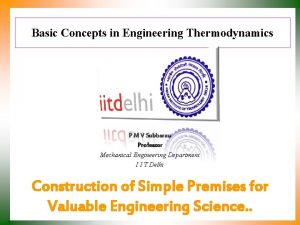 Basic Concepts in Engineering Thermodynamics P M V