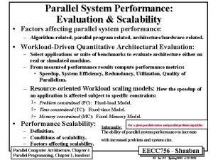 Parallel System Performance Evaluation Scalability Factors affecting parallel