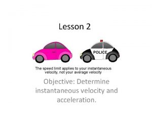 Lesson 2 Objective Determine instantaneous velocity and acceleration