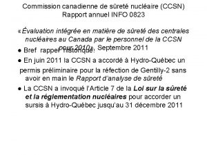 Commission canadienne de sret nuclaire CCSN Rapport annuel