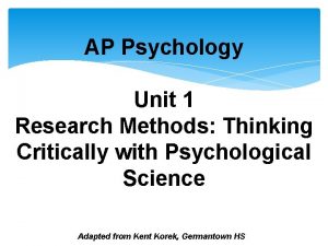 AP Psychology Unit 1 Research Methods Thinking Critically
