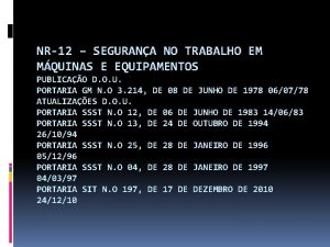 NR12 SEGURANA NO TRABALHO EM MQUINAS E EQUIPAMENTOS