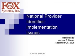 National Provider Identifier Implementation Issues Presented by Andrea