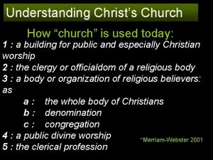 Understanding Christs Church How church is used today