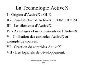 La Technologie Active X I Origine dActive X