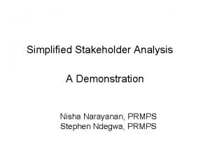 Simplified Stakeholder Analysis A Demonstration Nisha Narayanan PRMPS