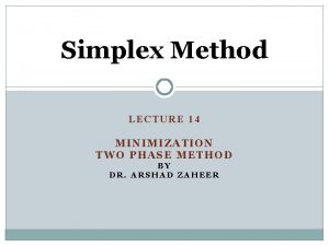 Simplex Method LECTURE 14 MINIMIZATION TWO PHASE METHOD