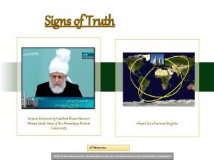 Signs of Truth Sermon Delivered by Hadhrat Mirza