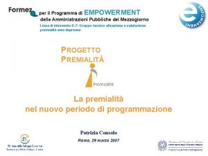 per il Programma di EMPOWERMENT delle Amministrazioni Pubbliche