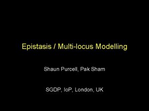 Epistasis Multilocus Modelling Shaun Purcell Pak Sham SGDP