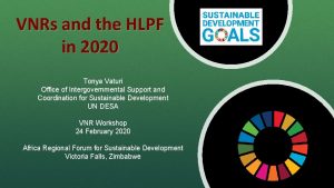 VNRs and the HLPF in 2020 Tonya Vaturi