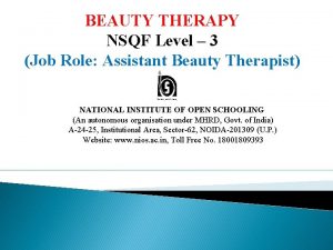 BEAUTY THERAPY NSQF Level 3 Job Role Assistant