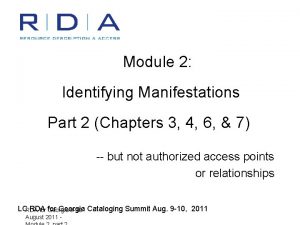 Module 2 Identifying Manifestations Part 2 Chapters 3