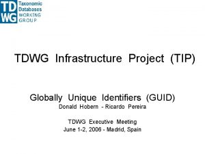 TDWG Infrastructure Project TIP Globally Unique Identifiers GUID