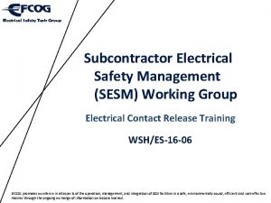 Subcontractor Electrical Safety Management SESM Working Group Electrical