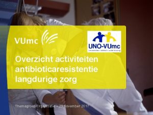 Overzicht activiteiten antibioticaresistentie langdurige zorg Themagroep Organisatie 29