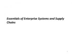 Essentials of Enterprise Systems and Supply Chains 1