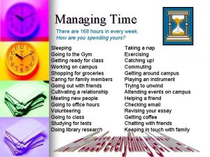 Managing Time There are 168 hours in every