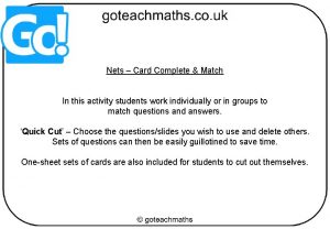 Nets Card Complete Match In this activity students