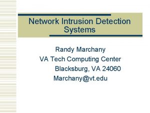 Network Intrusion Detection Systems Randy Marchany VA Tech