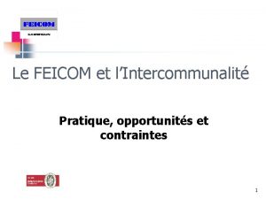 Le FEICOM et lIntercommunalit Pratique opportunits et contraintes