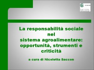 La responsabilit sociale nel sistema agroalimentare opportunit strumenti