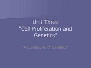Unit Three Cell Proliferation and Genetics Foundations of