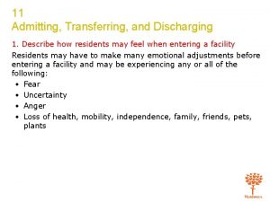 11 Admitting Transferring and Discharging 1 Describe how