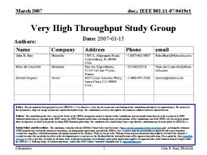 March 2007 doc IEEE 802 11 070419 r