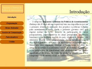 Impasses e Dilemas da Poltica de Assentamentos Introduo